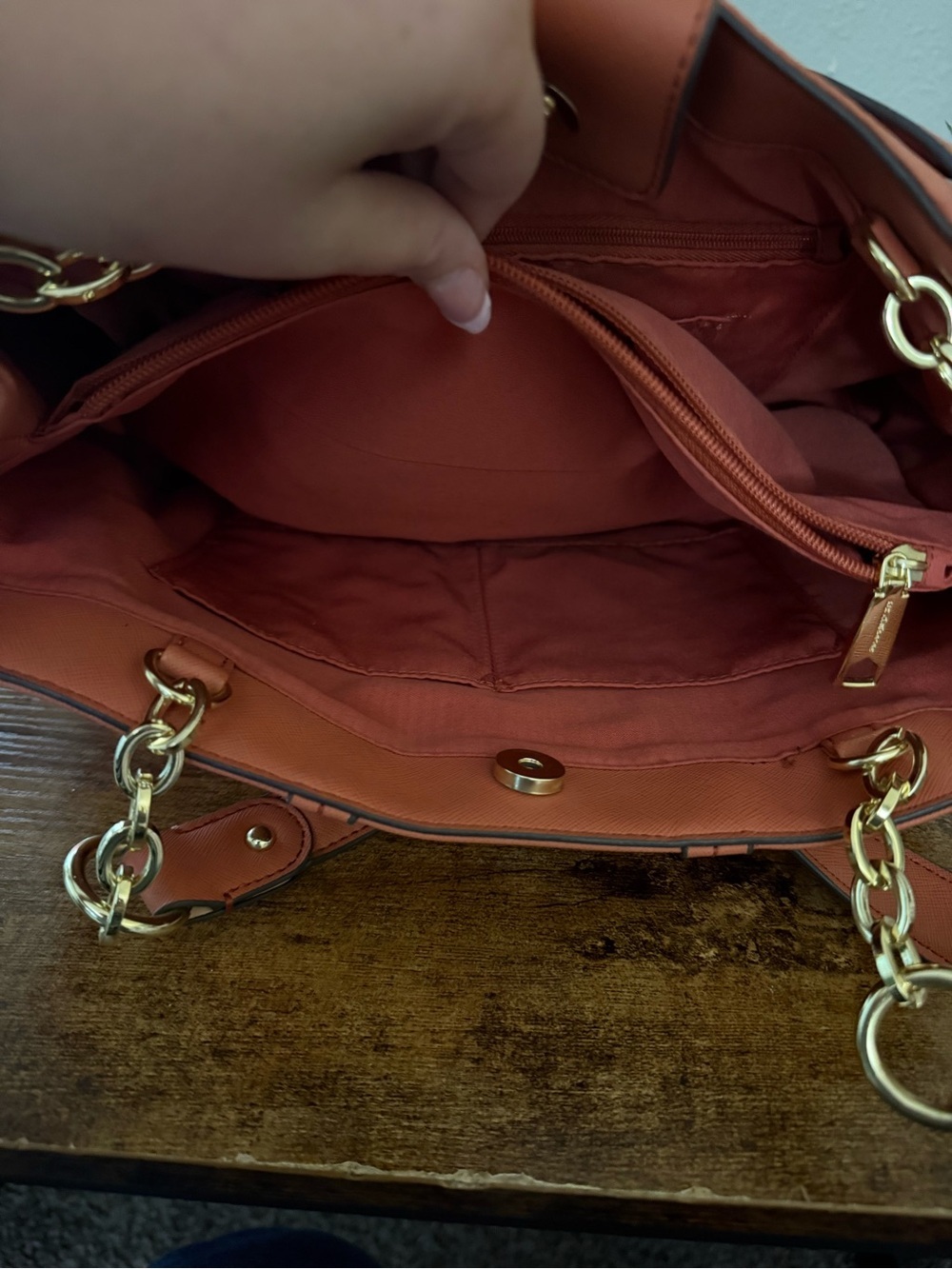 Liz Claiborne Coral Orange Structured Tote Shoulder Bag - Picture 8 of 9